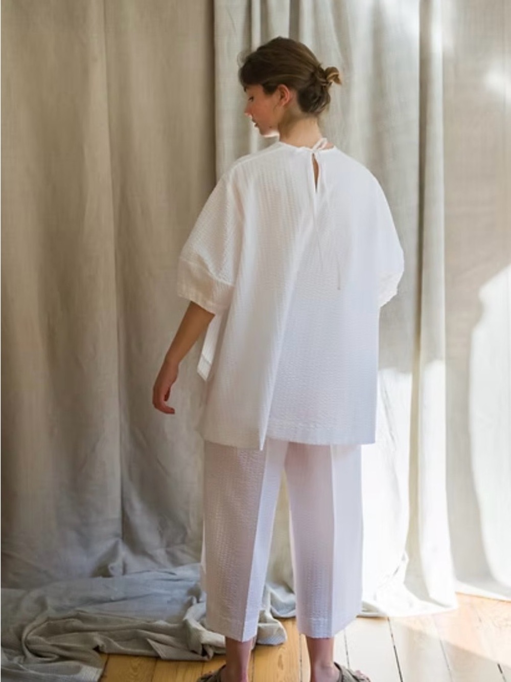 LARA KRUDE Millie Oversized Seersucker Lagenlook White Italian Cotton New NWT - Picture 2 of 12